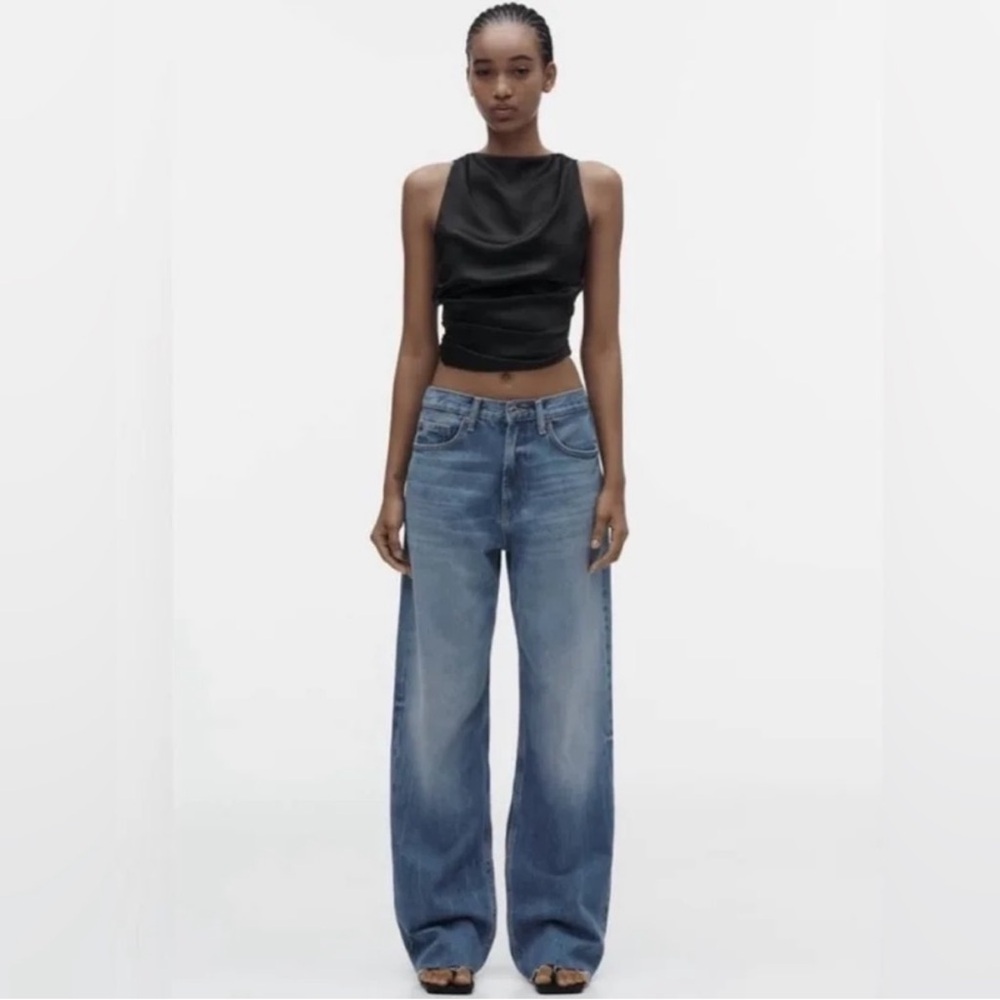 Zara Black silk open back top